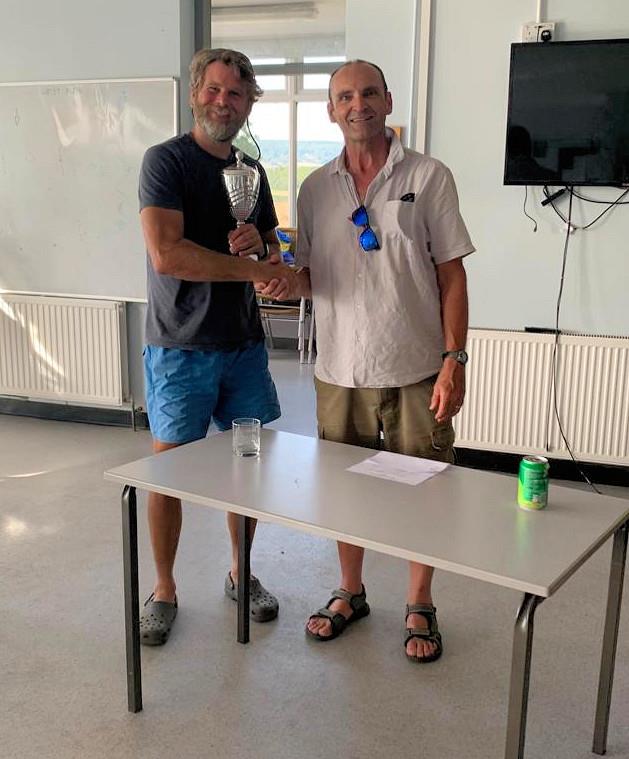 Johannes receives the Start Racing Course Regatta trophy from race organiser Richard Lambert photo copyright BBSC taken at Bough Beech Sailing Club