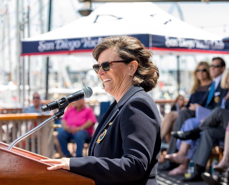 Jerelyn Biehl, commodore of San Diego Yacht Club, on Opening Day 2019 photo copyright BoatUS taken at 