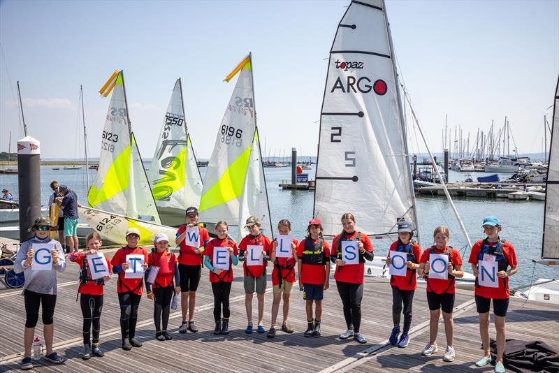 Royal Lymington Yacht Club junior sailors message for HRH The Princess Royal photo copyright Alex Irwin / www.sportography.tv taken at Royal Lymington Yacht Club