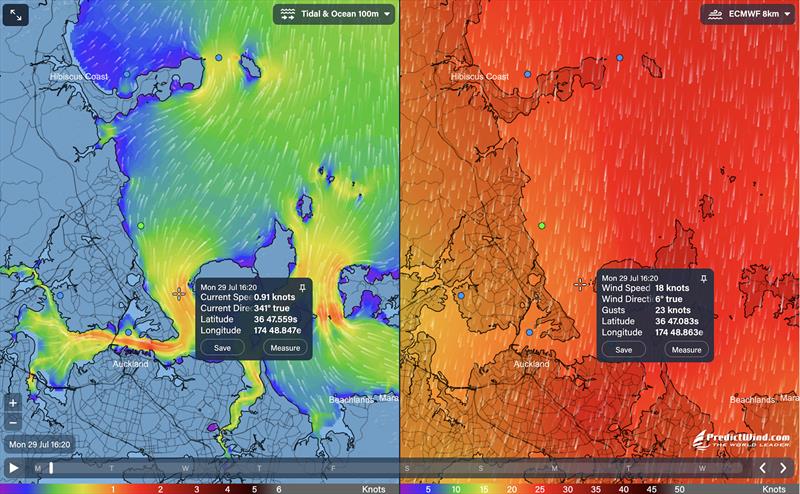 Split Screen, Tidal Currents and Wind comparison - photo © Predictwind.com