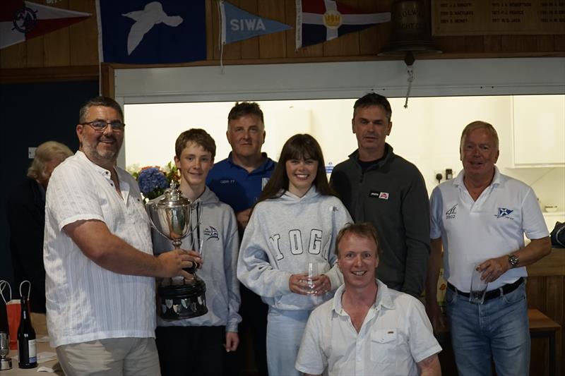 Club Commodore Scott McColm presents the “Prince of Wales” Trophy to the four winning helms and crews, winning not only each of their fleets but every race in the series in their fleets at Kippford Week - photo © Finlay Train