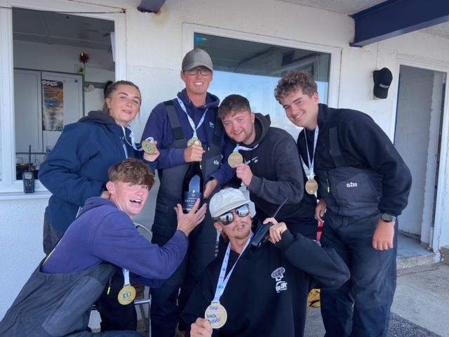 Abersoch Keelboat Week 2024 - The launch team with their medals and a Magnum of Champagne photo copyright Pete Hawkins taken at South Caernarvonshire Yacht Club