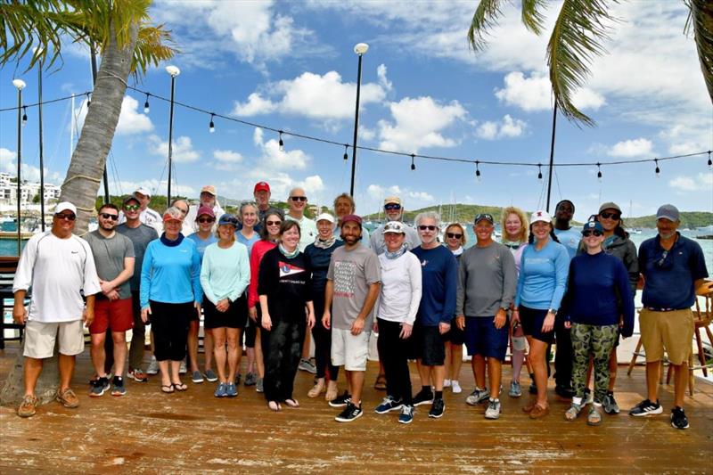 Participants at the 2024 Mid-Winter Clinic & Regatta gather on the deck at the St. Thomas Yacht Club photo copyright Dean Barnes taken at St. Thomas Yacht Club