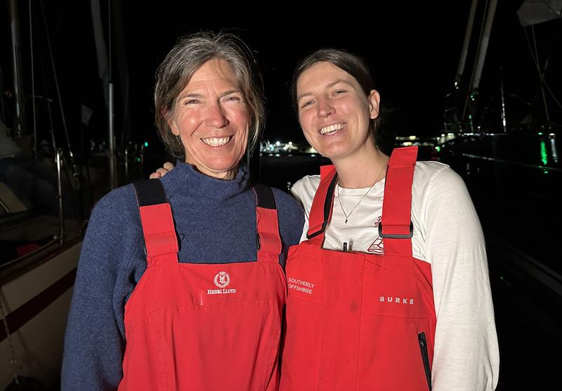 Mother and Daughter Double-Handed team, Annette Hesselmans and Sophie Snijders, after finishing hte 2024 Sydney Hobart race photo copyright Bow Caddy Media taken at Royal Yacht Club of Tasmania