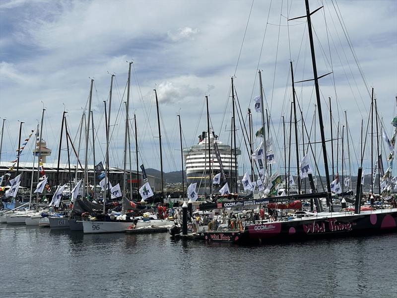 Hobart Race Village with mandatory cruise ship photo copyright Bow Caddy Media taken at Royal Yacht Club of Tasmania