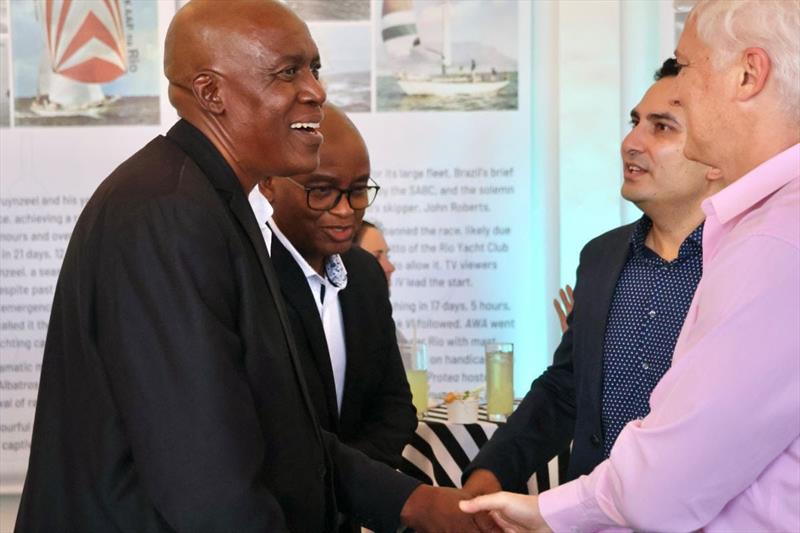 Sponsors rubbing shoulders at the Cape2Rio launch - Koos Mhlongo ( SAA Specialist Retail & Commercial), Thabani Mkhize (SAA General Manager Commercial), Leigh Pohl (Lattitude) and Viresh Maharaj (Alexforbes) - photo © Royal Cape Yacht Club