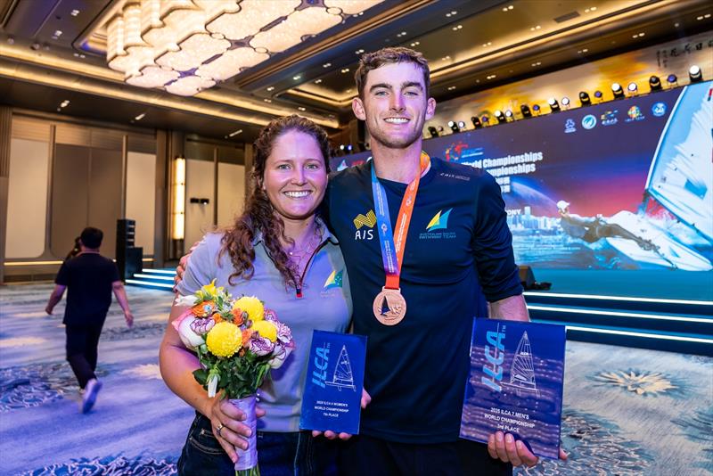 Elyse Ainsworth (7th) and Zac Littlewood (3rd) at the ILCA 6 World Championships in Qingdao, China - photo © Australian Sailing Team