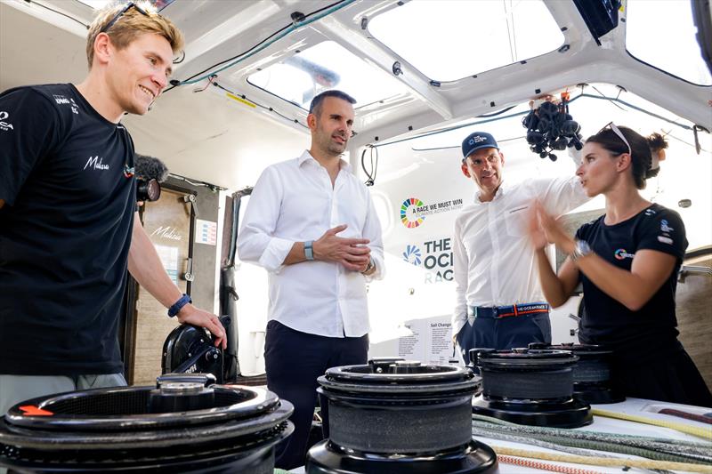 (R) Milojko Spajic, Prime Minister of Montenegro, with Team Malizia co-skippers Will Harris & Cole Brauer at The Ocean Race Europe Official Public Prize Giving in Tivat, Montenegro on September 21 - photo © Lloyd Images / The Ocean Race Europe 2025