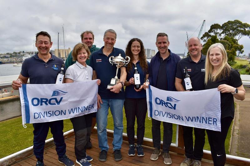 Quixotic, skipper Andrew Middleton holding trophy - Melbourne to Devonport Yacht Race photo copyright Jane Austin / ORCV media taken at Ocean Racing Club of Victoria