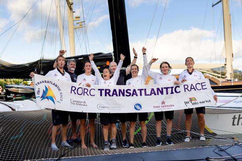 Alexia Barrier's OD70 The Famous Project (FRA) celebrate their finish at Camper & Nicholsons Port Louis Marina Grenada  - photo © Arthur Daniel / RORC