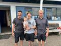 Top 3 podium (l-r) Jamie Hilton, Euan Hurter, and Jono Shelley at the Musto Skiff Chanonry Open 2025 © Natalie Hilton