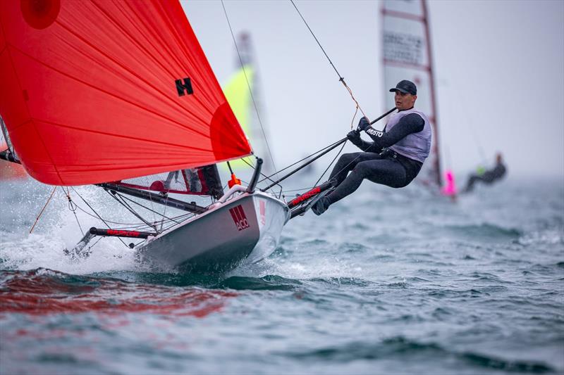 Rob Richardson (2nd) - Day 5 of the ACO 13th Musto Skiff 2024 Worlds at the WPNSA photo copyright Michael Oliver taken at Weymouth & Portland Sailing Academy and featuring the Musto Skiff class