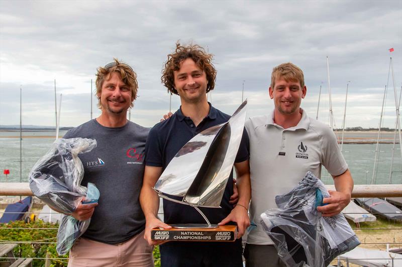 Top 3 Overall (l-r) Andy Tarboton, Eddie Bridle, Sam Barker in the 2025 Noble Marine Musto Skiff UK Nationals - photo © Tim Olin / www.olinphoto.co.uk