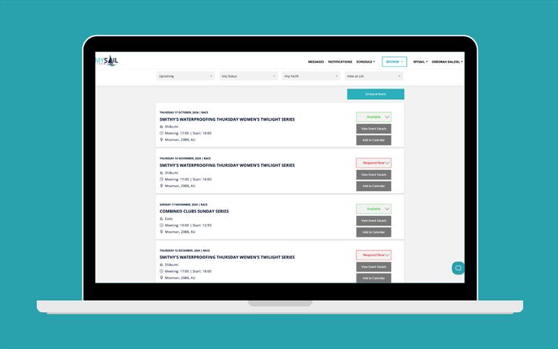 Crew see all of their upcoming sailing events in one place with a single-click availability response and add to calendar option - photo © MySail