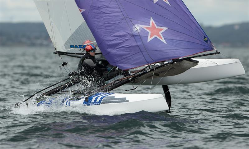 Micah Wilkinson and Erica Dawson (NZL) lie in second overall after Day 3 at the Nacra 17 World Championships in Aarhus, Denmark photo copyright Peter Brogger taken at Sailing Aarhus and featuring the Nacra 17 class