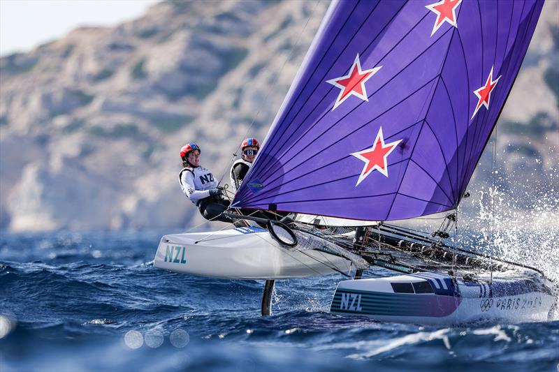 Micah Wilkinson/Erica Dawson (NZL) - Mixed Multihull - Nacra 17 - Day 7 - Marseille - Paris2024 Olympic Regatta - August 3, 2024 photo copyright World Sailing / Lloyd Images taken at  and featuring the Nacra 17 class