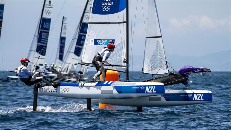 Micah Wilkinson and Erica Dawson sailing in the Nacra 17 at the Tokyo 2020 Olympic Regatta - Enoshima - August 2021 photo copyright Richard Gladwell - Sail-World.com/nz taken at Takapuna Boating Club and featuring the Nacra 17 class