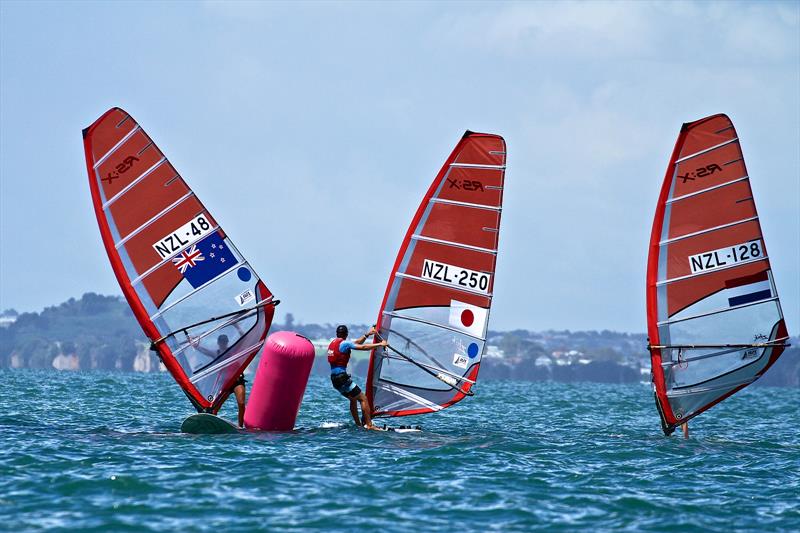 Veerle ten Have NZL-48) and Max van der Zalm (NZL-128) Boys and Girls RS:X NZL Youth Team, photo copyright Richard Gladwell taken at  and featuring the RS:X class