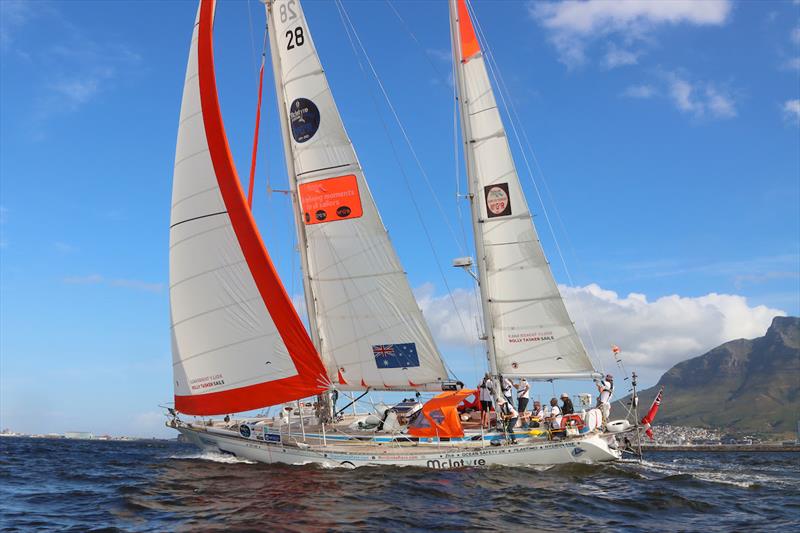 Explorer AU (28) arrives in Cape Town photo copyright Marco Ausderau / OGR2023. taken at  and featuring the Ocean Globe Race class