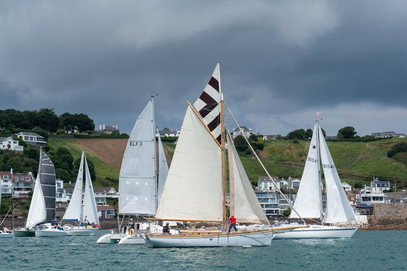 The start of a cruiser race, 'Foxhound' in the foreground - 167th Jersey Electricity Gorey Regatta - photo © Simon Ropert