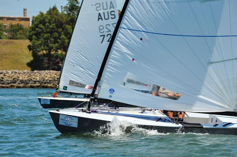 Peter Horne and Andre Blasse on day 2 at the Australian OK Nationals photo copyright Bruce Kerridge taken at Drummoyne Sailing Club and featuring the OK class