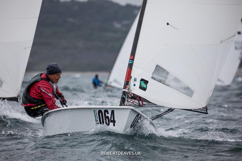 OK Dinghy Worlds Day 5 - Rainer Pospiech, GER photo copyright Robert Deaves / www.robertdeaves.uk taken at Lyme Regis Sailing Club and featuring the OK class