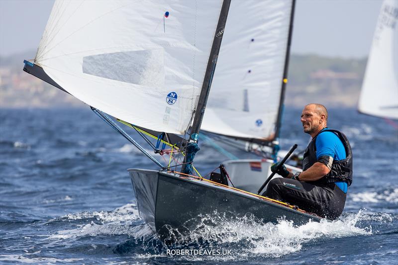 OK Dinghy Autumn Trophy in Bandol Day 3 - Dave Bourne was the early leader in Race 4 but was overtaken by Craig on the second upwind - photo © Robert Deaves / www.robertdeaves.uk