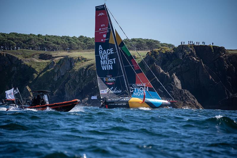 After passing the island of Groix to port, the IMOCA fleet is heading south - photo © Marie Lefloch / Team Malizia