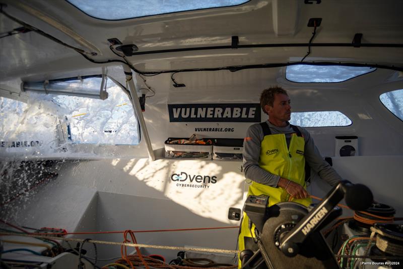 Thomas Ruyant was knocked flat in a 55kt squall and shredded his J2 jib photo copyright Thomas Ruyant taken at Yacht Club de France and featuring the IMOCA class