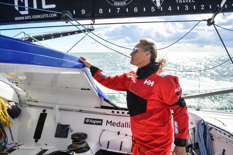 Pip Hare aboard her IMOCA Medallia, training ahead of the Vendée Globe 2024 - photo © James Tomlinson