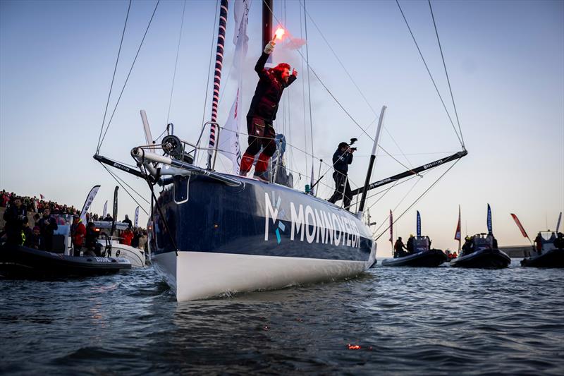 Benjamin Ferré celebrating after taking 16th place in the Vendée Globe - photo © Jean-Marie Liot