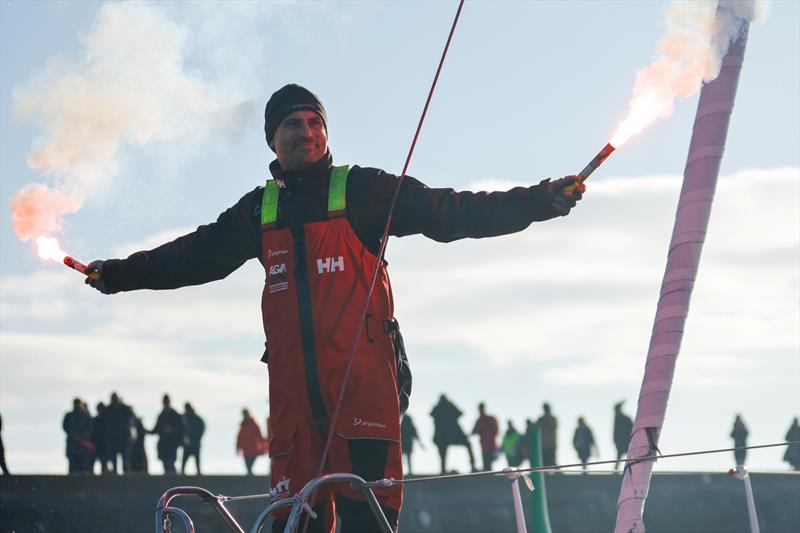 Prysmian skipper Giancarlo Pedote (ITA) is celebrating after taking 22nd place in the Vendée Globe, on February 04, in Les Sables d'Olonne, France - photo © Anne Beauge / Alea