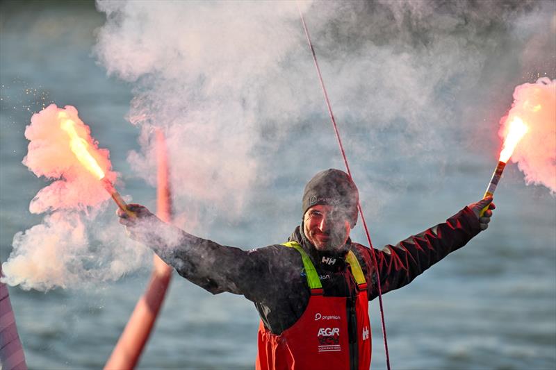 Prysmian skipper Giancarlo Pedote (ITA) is celebrating after taking 22nd place in the Vendée Globe, on February 04, in Les Sables d'Olonne, France - photo © Jean-Louis Carli / Alea