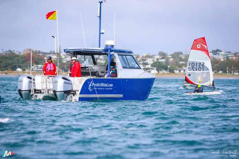 O'pen Skiff NZ Nationals - Manly SC - April 2024 photo copyright Jacob Fewtrell Media taken at Manly Sailing Club and featuring the O'pen Skiff class