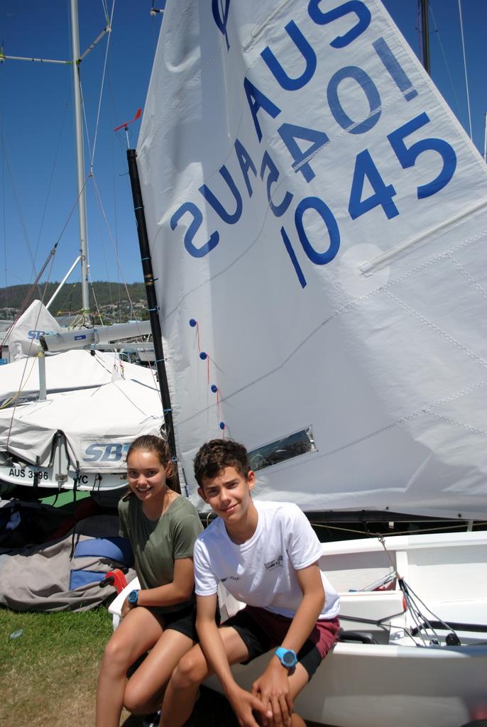 West Australian twin sailors Pol and Ona Rafart competed in the Open division of the Optimist nationals.  Ona made the Gold fleet,  who brother finished third overall in the Silver fleet.  The twins sail out of South of Perth Yacht Club photo copyright Peter Campbell taken at Sandy Bay Sailing Club and featuring the Optimist class