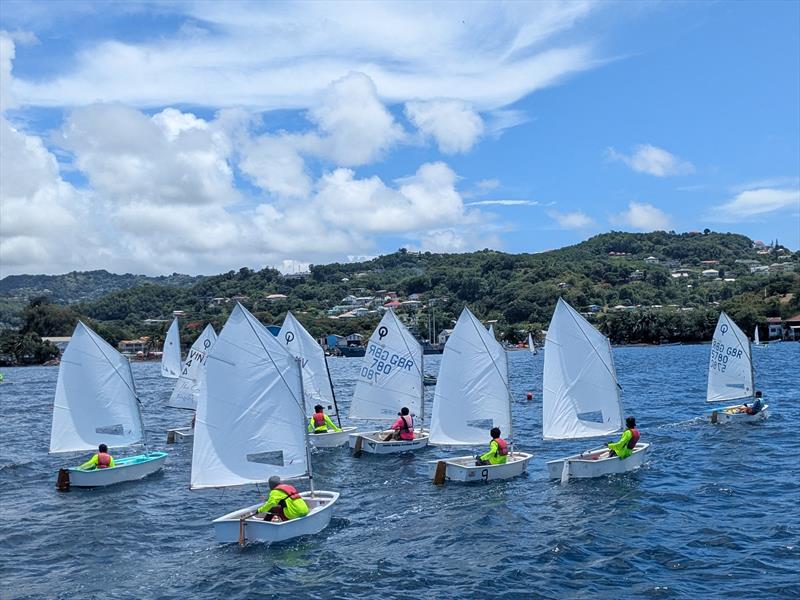 The Optimist class lining up for a start during the St Vincent and the Grenadines 2025 Youth Nationals - photo © SVG Sailing