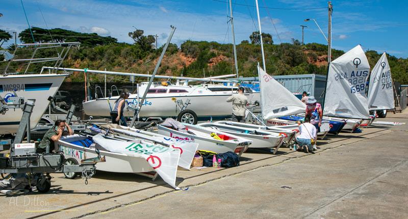 Yard full of optis getting ready  - Sayers & Co Schnapper Point Regatta - photo © Al Dillon