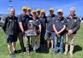 Alien, overall winner of the 2025 Melbourne to Hobart Yacht Race, awarded the Heemskerk Perpetual Trophy, with ORCV Race Director Ravid Schuller (L) and ORCV Commodore Cyrus Allen (R) - 2025 Melbourne to Hobart Yacht Race &copy; Jane Austin