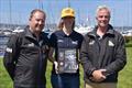 Katrina Hartman with ORCV Race Director Ravid Schuller (L) and ORCV Commodore Cyrus Allen (R) - 2025 Melbourne to Hobart Yacht Race &copy; Jane Austin