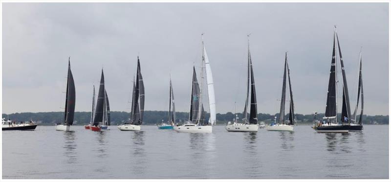 Boats in ORC 3 come off the line in light air shortly after starting the 2025 Annapolis-to-Newport Race - photo © Willy Keyworth