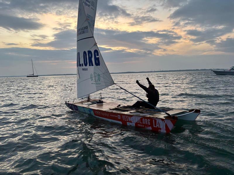 Dani A. Pich enters the record books as the first blind person to sail solo, unaided around the Isle of Wight - photo © YES WE SAIL