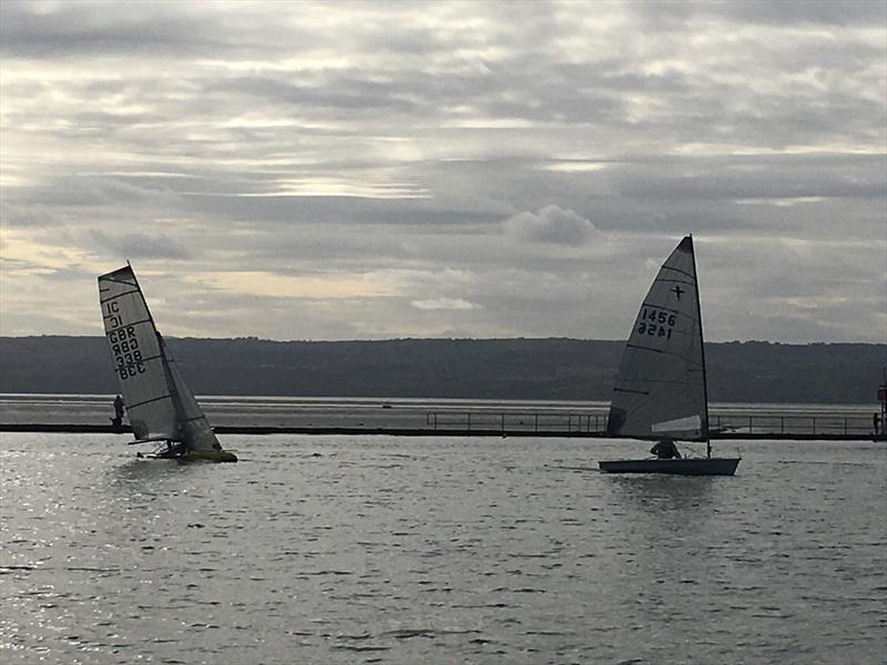 Steve Fleming in his IC chasing Andrew Potter in his Phantom during West Kirby Sailing Club Frostbite Series Day 1 - photo © Liz Potter