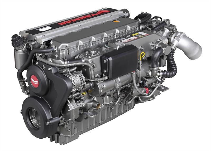 Yanmar 6LY440 6 cylinder 5.8L marine Tier 3 engine. Rated 324 kW (440mhp@3300 rpm), 4-valve cylinder head, direct injection with Denso Common-rail system, turbo charged with watercooled turbine housing. - photo © Power Equipment