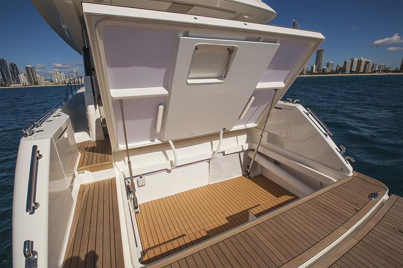 Your 2.8m tender, or all manner of water toys and deck furniture all stowed away brilliantly - New Maritimo M55 - photo © John Curnow