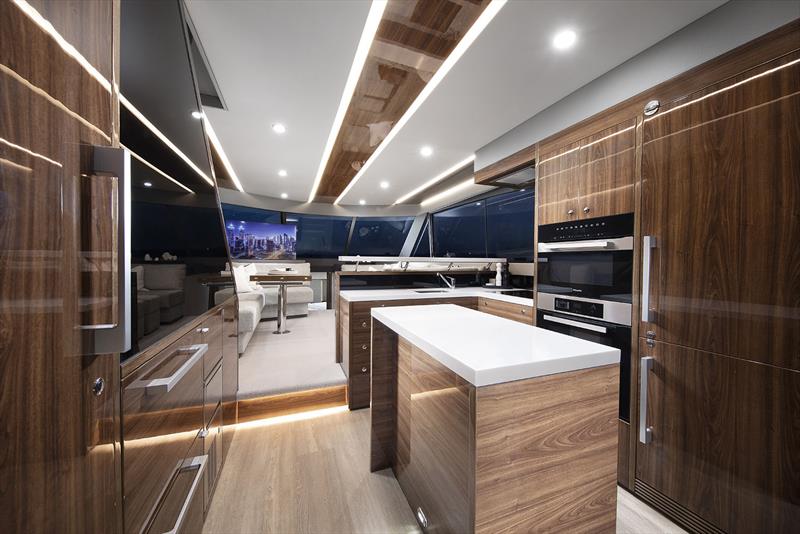 Cooking and connection - the galley is both a masterpiece and centrepiece on the Maritimo M600 Offshore FMY photo copyright Maritimo taken at  and featuring the Power boat class