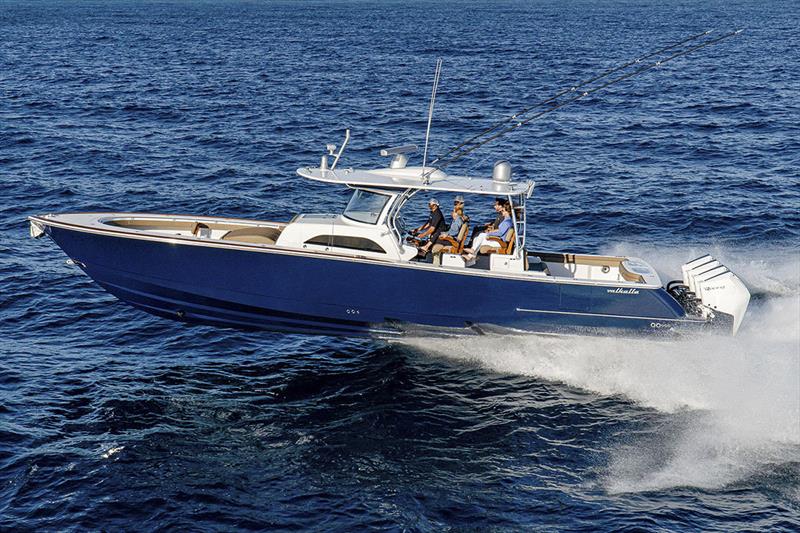 Stepped hull design for ride and performance very evident in the Valhalla V-46 - photo © Short Marine