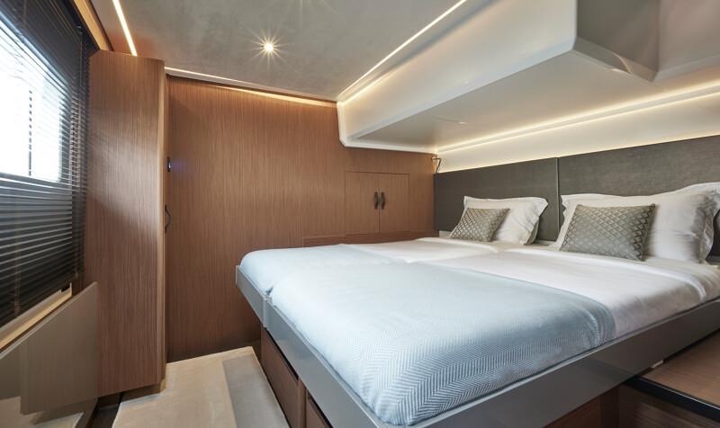 Guest VIP Staterooms are convertible between twins and doubles - Prestige's new M48 powercat - photo © Prestige Yachts