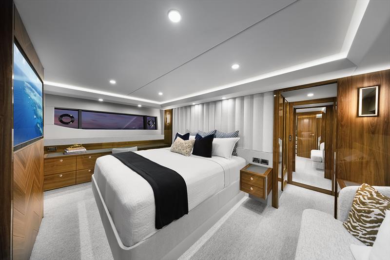 S75 Master Stateroom does deliver opulence and the en suite behind is sublime - photo © Maritimo