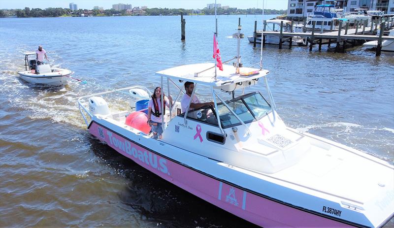 TowBoatUS Daytona crew provides towing assistance with a pink towboat in an effort to raise awareness on the water of the fight against breast cancer - photo © Scott Croft