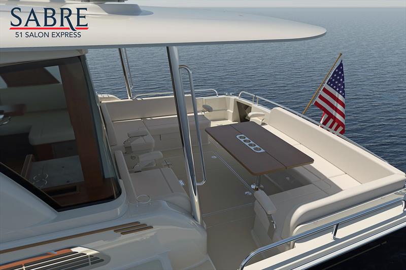 Grab holds, additional rails, clear access, high enough bulwark - nautical sensibility all right - Sabre 51 Salon Express - photo © Sabre Yachts